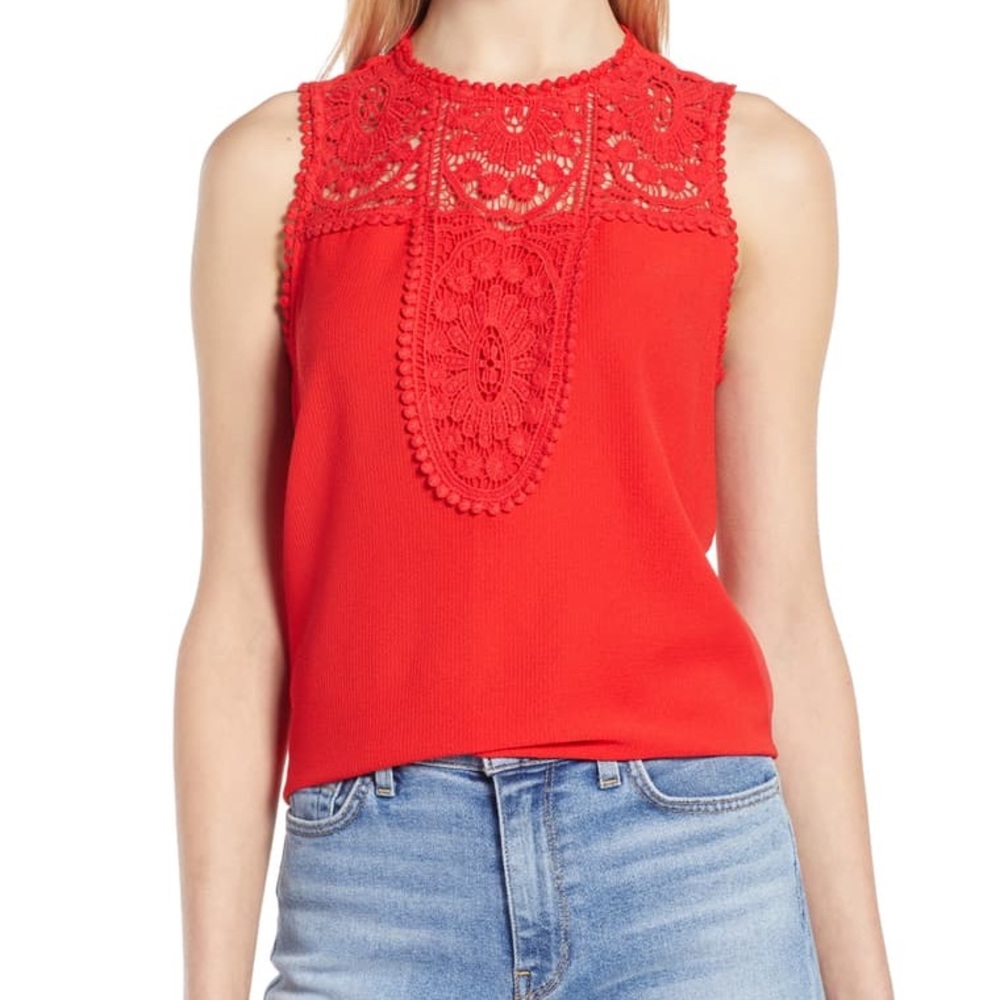 NWOT Halogen Red Lace & Crepe Top- XS